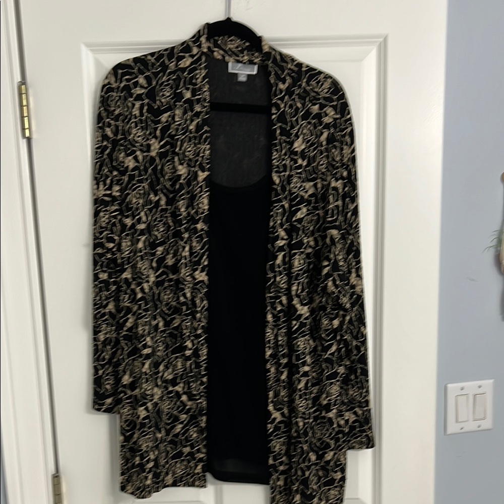 JM Collection Black and Beige Floral top with built in tank